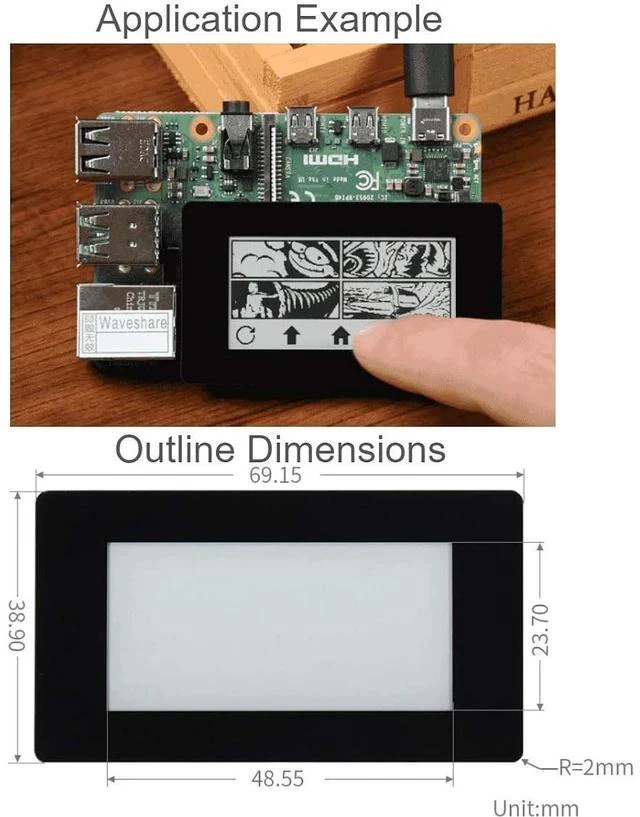 Alt view image 6 of 7 - 2.13inch Touch e-Paper HAT 250×122 Pixels Black White e-Ink Display Module eink Screen for Raspberry Pi 4B/3B+/3B/2B/Zero/Zero W/Zero WH, SPI Interface,Partial Refresh
