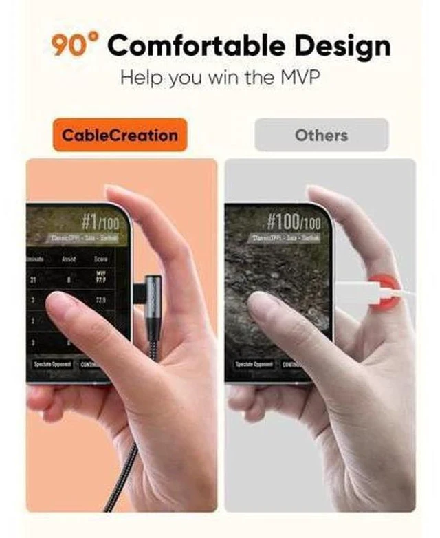 Alt view image 3 of 7 - 1.6FT Right Angle USB-C Cable, 90 Degree Nylon Braided 3A Charging Cord for Car CarPlay, iPhone 15, Galaxy S24, MacBook, iPad & Switch