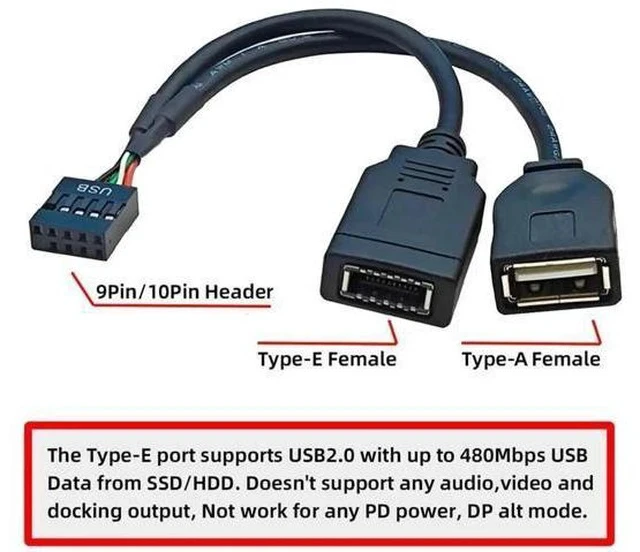 Alt view image 2 of 6 - 0.15M USB2.0 9/10Pin Motherboard Header Male to Dual Type-A + Key-A Type-E Combo Front Panel Extension Cable