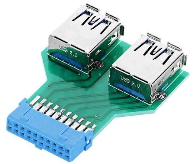 Alt view image 3 of 5 - Dual USB 3.0 A Female to 19/20 Pin Motherboard Header PCBA Adapter