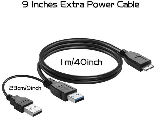 Alt view image 5 of 5 - 3FT Y-Shape USB3.0 Type-A Dual Male to Micro-B Cable | 5Gbps High Speed Data & Extra Supplemental Power Cord for 2.5" HDD/SSD