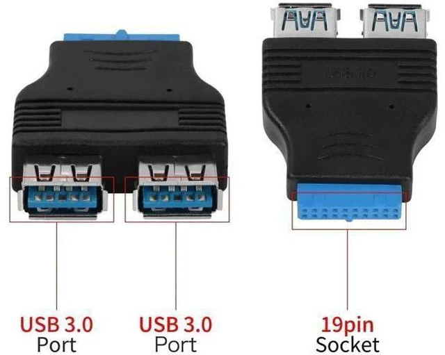 Alt view image 5 of 6 - 2 Pack 19Pin to Dual USB 3.0 Type A Adapter, Flat Motherboard Header Converter for PC Internal Expansion
