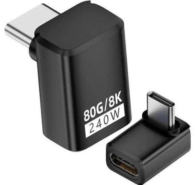 Main image of 2 Pack 90-Degree Thunderbolt 5 USB-C Extender Adapter 80Gbps 240W PD Support 8K@60Hz Up & Down Angle
