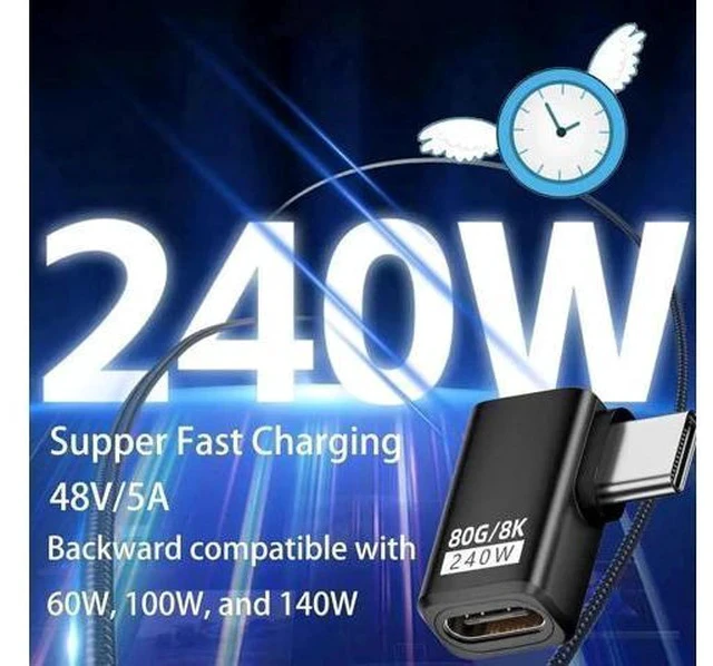 Alt view image 3 of 7 - 2 Pack 90-Degree Thunderbolt 5 USB-C Extender Adapter 80Gbps 240W PD Support 8K@60Hz Up & Down Angle