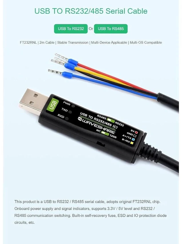 Alt view image 2 of 7 - USB to RS232/485 Serial Port Converter Adapter Cable with Original FT232RNL Chip,Supports Mac, Linux, Android, Win11/10/8.1/8/7,Supports 3.3V / 5V,RS232 / RS485 Communication Switching