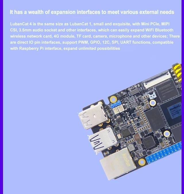 Alt view image 6 of 7 - Lubancat 4 Mini PC RK3588S2 Development Board: 4/8/16GB LPDDR4 RAM, 6T NPU, Gigabit Ethernet, 8K Codec, Raspberry Pi 5 Alternative (4G+32G,with Metal Case and Power)