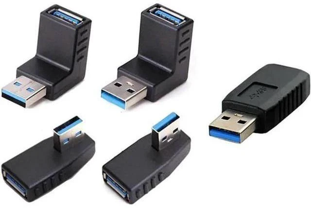 Main image of 5 Pack USB 3.0 Male to Female Gender Changer, 90°/180° Multi-Angle Adapter, 4 Directions Elbow Connector, Port Protector for Laptop & Notebook