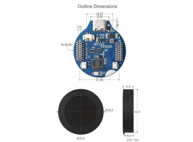 Alt view image 7 of 7 - RP2350 MCU Board with 1.28inch Round LCD with Case 240×240 Pixels 65K Color IPS Display,Dual-core & Dual-Architecture Design,6-axis Sensor