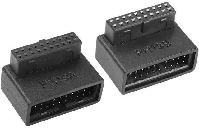 Main image of 2 Pack 90 Degree USB 3.0 19/20 Pin Motherboard Adapter, L-Shaped Male to Female Right Angle Connector (PH19A+PH19B)