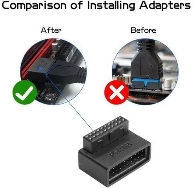 Alt view image 3 of 6 - 2 Pack 90 Degree USB 3.0 19/20 Pin Motherboard Adapter, L-Shaped Male to Female Right Angle Connector (PH19A+PH19B)