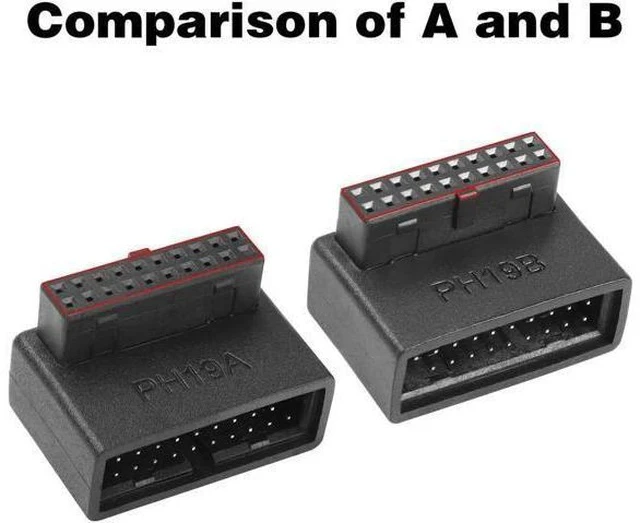 Alt view image 4 of 6 - 2 Pack 90 Degree USB 3.0 19/20 Pin Motherboard Adapter, L-Shaped Male to Female Right Angle Connector (PH19A+PH19B)