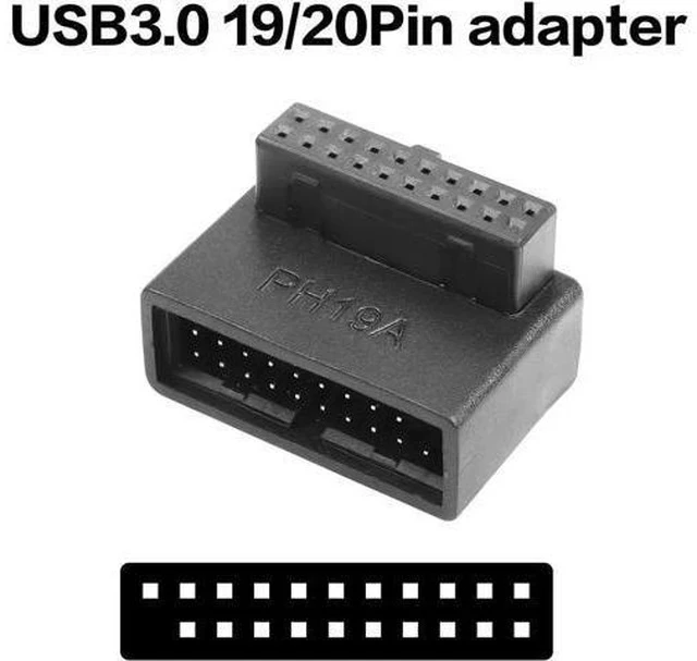 Alt view image 6 of 6 - 2 Pack 90 Degree USB 3.0 19/20 Pin Motherboard Adapter, L-Shaped Male to Female Right Angle Connector (PH19A+PH19B)