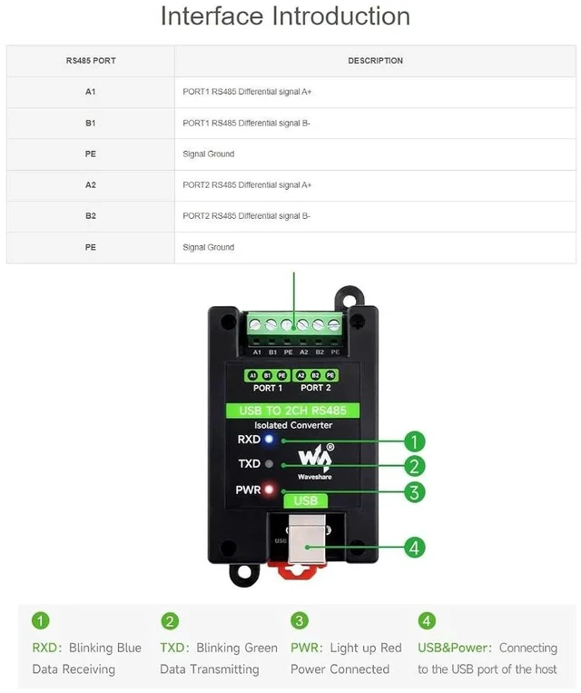 Alt view image 5 of 7 - USB to 2CH RS485 Isolated ConverterIndustrial Grade USB to RS485 Adapter Onboard Original FT2232HL Chip,Supports Win11/10/8.1/8/7, MacOS, Linux, Android,Transmission Distance Up to 1.2km,
