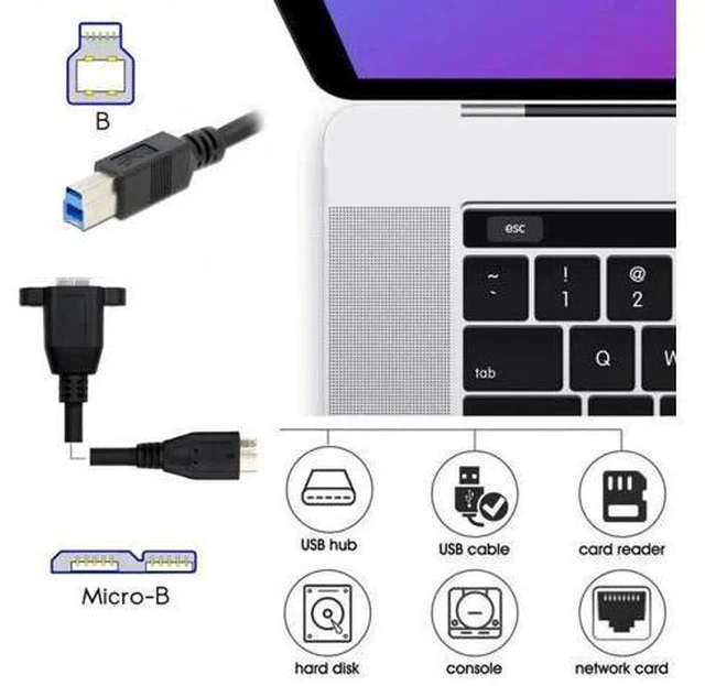 Alt view image 7 of 7 - 30cm USB3.0 Type-B Female to Micro-B Male Extension Cable, 5Gbps High Speed Cord for External SSD, Hard Drive & Digital Camera