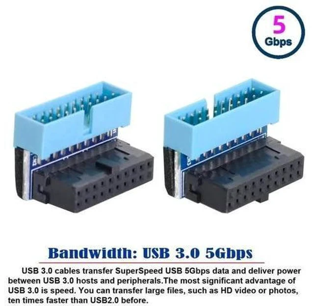 Alt view image 6 of 6 - 2-Pack 90° Up & Down Angled 19/20Pin USB3.0 Motherboard Header Extension Adapter, Internal USB 3.0 Male to Female Extender for DIY PC Chassis