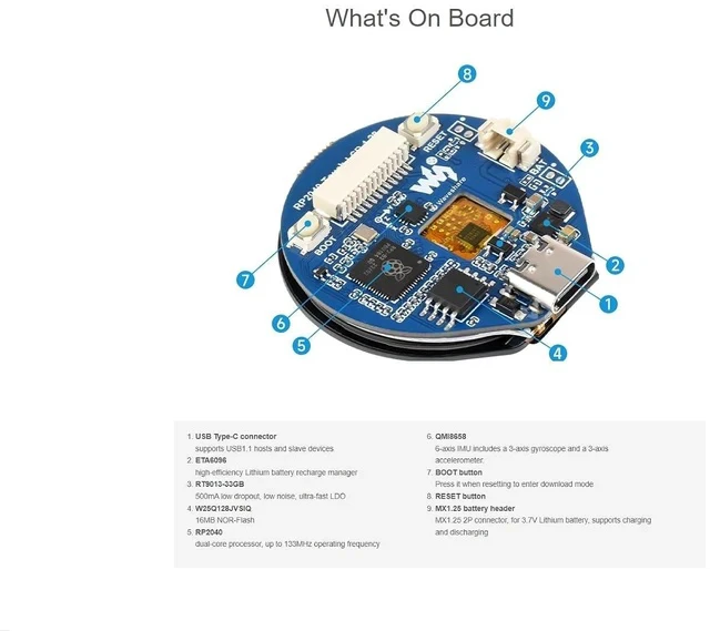 Alt view image 6 of 7 - RP2040 MCU Board with 1.28inch Round Touch LCD B with CNC Metal Case 240×240 Pixels 65K RGB Color IPS Display, Based on Raspberry Pi RP2040,Onboard Accelerometer and Gyroscope Sensor