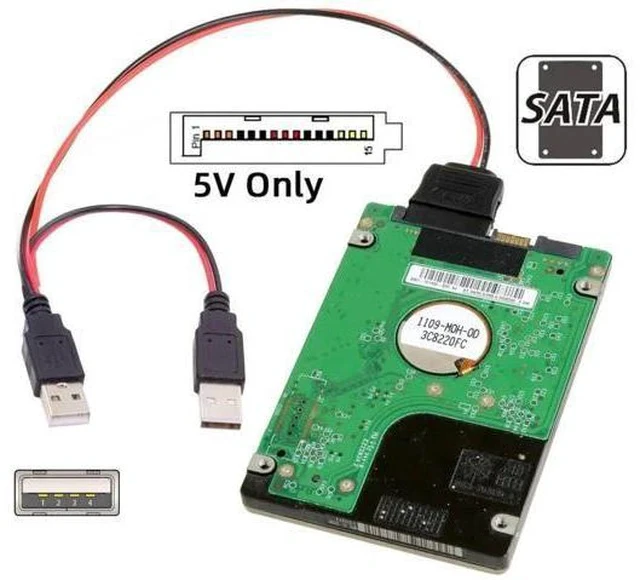 Alt view image 6 of 6 - SATA 15Pin 1-to-2 Splitter Power Cable, SATA to Dual USB2.0 5V 2A Cord for 2.5 Inch SATA HDD & SSD