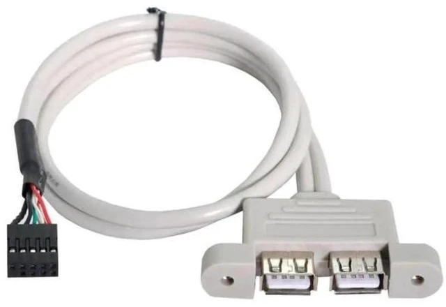 Alt view image 6 of 6 - 9Pin Motherboard Header 1 to 2 USB 2.0 Cable, 40cm Internal Splitter Cord with 80mm PCI Bracket, Dual USB 2.0 Port Multiplier Panel for Desktop PC