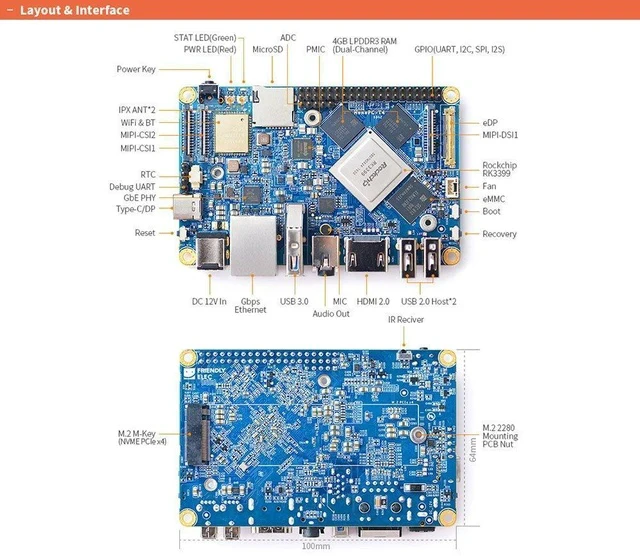 Alt view image 4 of 6 - NanoPC-T4 Rockchip RK3399 Single Board Computer Support Android 8.1 and Lubuntu 16.04 for AI Applications and Machine Learning