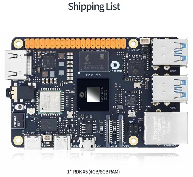 Alt view image 2 of 7 - D-Robotics RDK X5 Development Board - 10 Tops AI, 4GB/8GB RAM, Sunrise 5 Chip, Octa-core Cortex A55, MIPI DSI, HDMI, Wi-Fi 6, Bluetooth 5.4, Ready-to-Use (8GB RAM,Board Only)