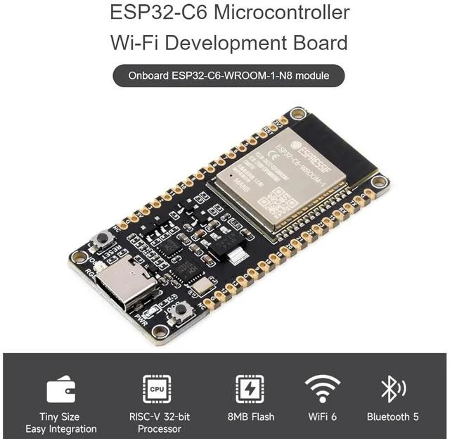 Alt view image 3 of 7 - ESP32-C6 Microcontroller WiFi 6 Development Board with Pre-soldered Header Onboard ESP32-C6-WROOM-1-N8 Module,RISC-V 32-bit Sngle-core Processor, WiFi 6+Bluetooth 5+IEEE 802.15.4