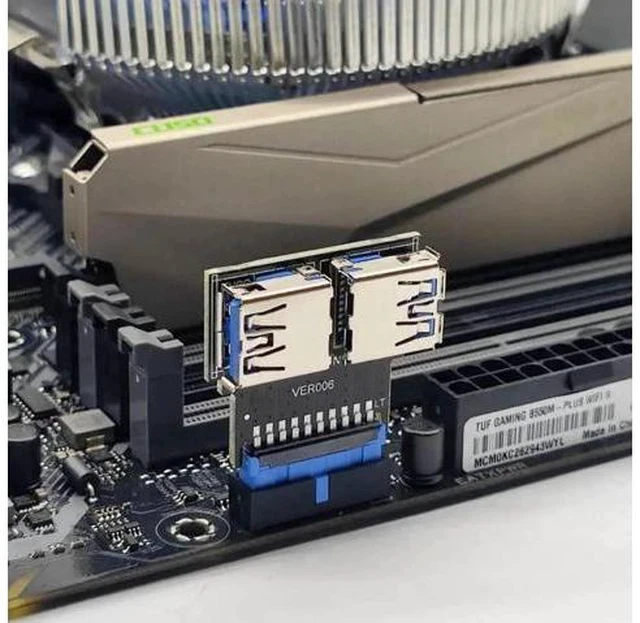 Alt view image 2 of 6 - Horizontal Motherboard 19/20 Pin USB 3.0 1 to 2 Splitter Adapter, Internal USB3.0 Header Multiplier Converter for PC Mainboard Front Panel Expansion