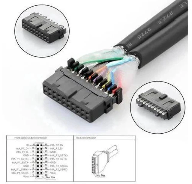 Alt view image 3 of 6 - Horizontal Motherboard 19/20 Pin USB 3.0 1 to 2 Splitter Adapter, Internal USB3.0 Header Multiplier Converter for PC Mainboard Front Panel Expansion