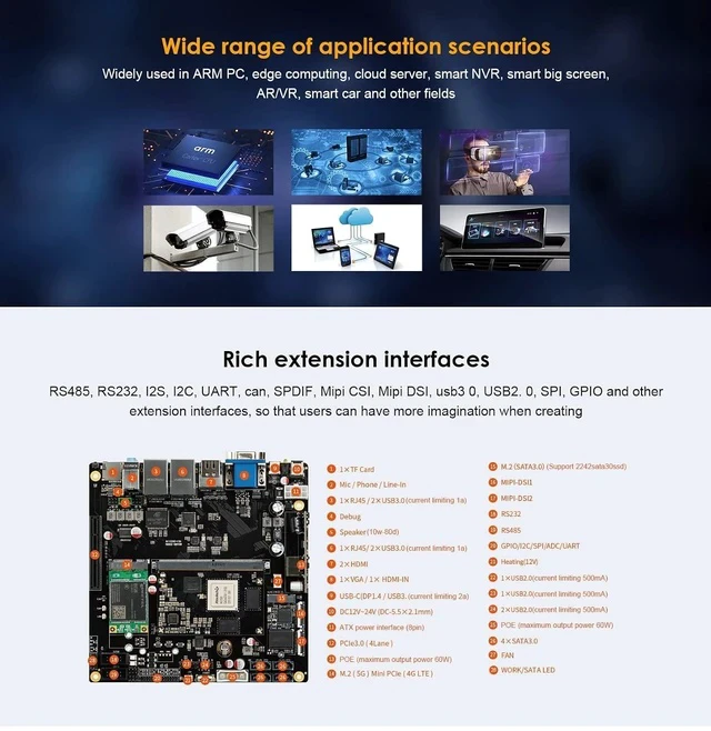 Alt view image 7 of 7 - ITX-3588J Mini-ITX 8K AI Mainboard 16GB RAM 128GB EMMC HDMI2.1 DP POE Power Android 12 Ubuntu