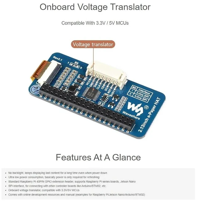 Alt view image 5 of 7 - Three Color 2.13inch E-Ink Display HAT (B), 212x104 Resolution 3.3V/5V Red Black White E-Paper Display Screen for Raspberry Zero/Zero W/Zero WH/2B/3B/3B+ SPI Interface,Full Refresh