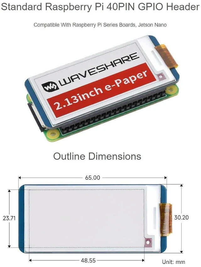 Alt view image 6 of 7 - Three Color 2.13inch E-Ink Display HAT (B), 212x104 Resolution 3.3V/5V Red Black White E-Paper Display Screen for Raspberry Zero/Zero W/Zero WH/2B/3B/3B+ SPI Interface,Full Refresh