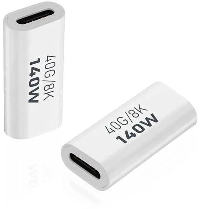 Main image of 2 Pack White USB C Female to Female Coupler Adapter, 40Gbps Data 140W PD Charging 8K@60Hz Video Type-C Extender Connector Compatible with Thunderbolt 3/4, MacBook Pro/Air, Laptops, Phones & All USB-C