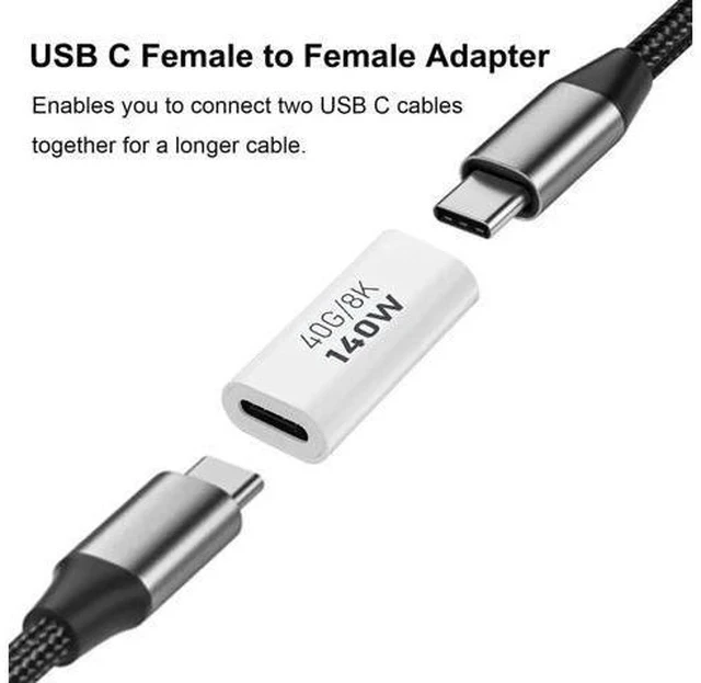 Alt view image 2 of 6 - 2 Pack White USB C Female to Female Coupler Adapter, 40Gbps Data 140W PD Charging 8K@60Hz Video Type-C Extender Connector Compatible with Thunderbolt 3/4, MacBook Pro/Air, Laptops, Phones & All USB-C