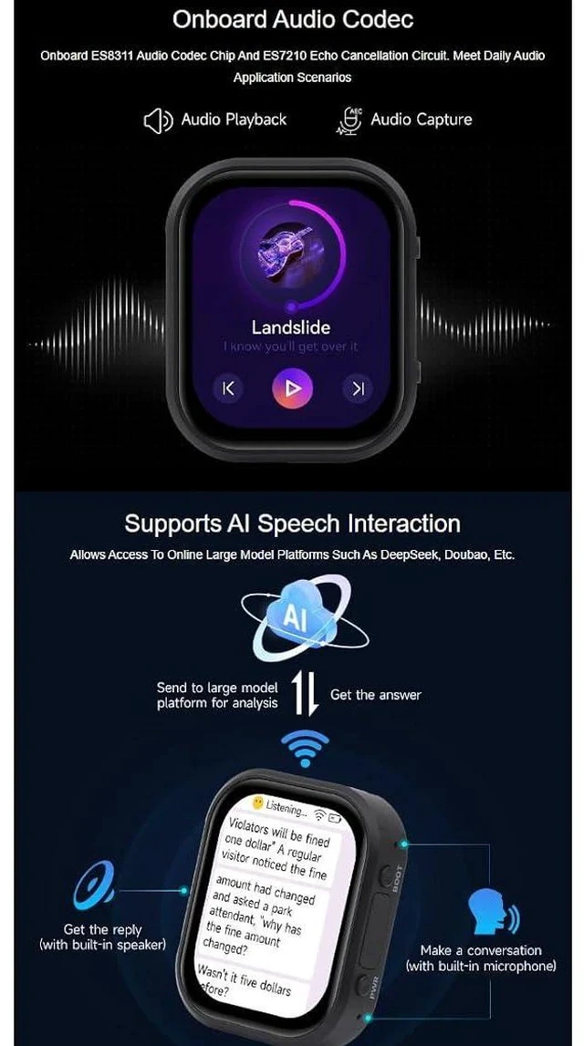 Alt view image 4 of 7 - ESP32-C6 2.06inch AMOLED Touch Watch Development Board,410 × 502 Pixels Capacitive Touch Display,Supports WiFi 6 / Bluetooth 5 / Zigbee,Supports AI Speech Interaction