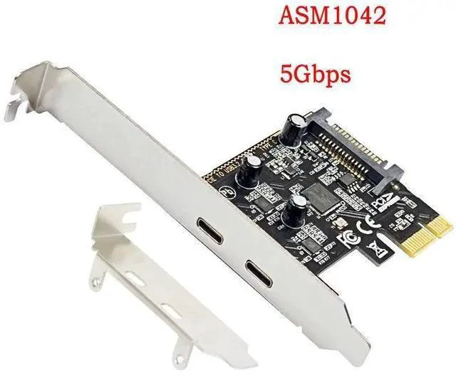 Main image of PCIe to Dual Type-C USB 3.2 Expansion Card High-Speed Desktop Adapter, 2 x USB-C Ports, PCI-E to USB 3.2 Gen2 Converter, with Power Supply Support