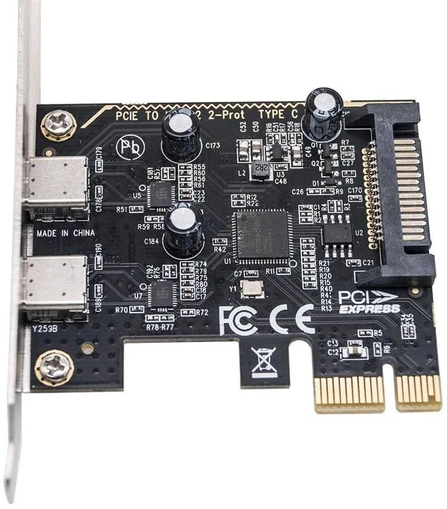 Alt view image 3 of 7 - PCIe to Dual Type-C USB 3.2 Expansion Card High-Speed Desktop Adapter, 2 x USB-C Ports, PCI-E to USB 3.2 Gen2 Converter, with Power Supply Support