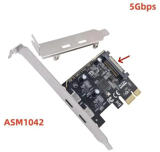 Alt view image 5 of 7 - PCIe to Dual Type-C USB 3.2 Expansion Card High-Speed Desktop Adapter, 2 x USB-C Ports, PCI-E to USB 3.2 Gen2 Converter, with Power Supply Support