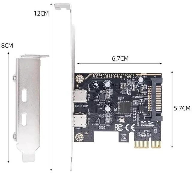 Alt view image 6 of 7 - PCIe to Dual Type-C USB 3.2 Expansion Card High-Speed Desktop Adapter, 2 x USB-C Ports, PCI-E to USB 3.2 Gen2 Converter, with Power Supply Support