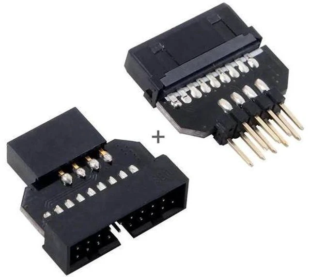 Alt view image 2 of 5 - 2 Pack USB 2.0 9/10Pin Front Panel Header to USB3.0 19/20Pin Motherboard Header Gender Changer Adapter, Internal PC Header Converter Connector