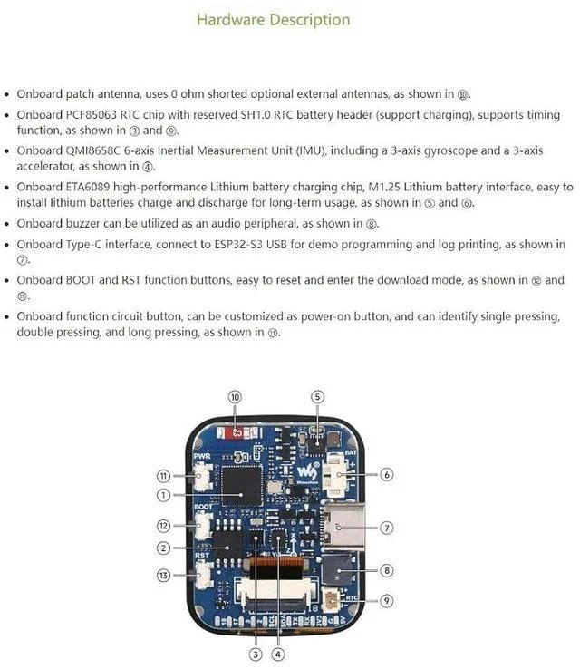 Alt view image 6 of 7 - ESP32-S3 Development Board with Onboard 1.69inch Touch LCD Display, 240280 Pixels, 262K Color Micro LCD Display, ESP32-S3, Accelerometer and Gyroscope Sensor