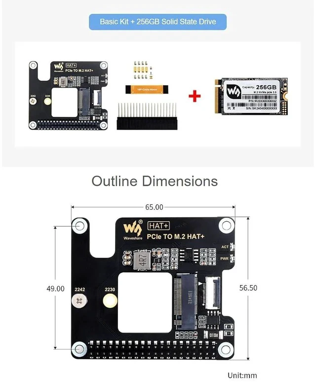 Alt view image 2 of 6 - PCIe to M.2 Adapter Board for Raspberry Pi 5,with SK-NVME 2242 256G Solid State Drive,Support M.2 NVMe SSD 2230 2242,Supports Gen2 and Gen3 Modes
