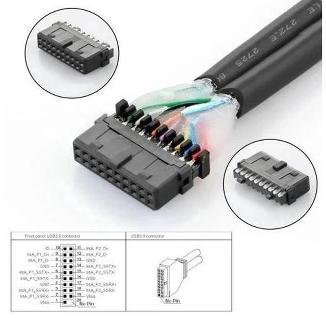Alt view image 2 of 6 - Horizontal 19/20 Pin Motherboard 1 to 2 USB 3.0 Splitter Adapter