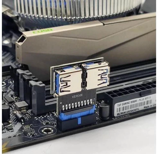 Alt view image 3 of 6 - Horizontal 19/20 Pin Motherboard 1 to 2 USB 3.0 Splitter Adapter