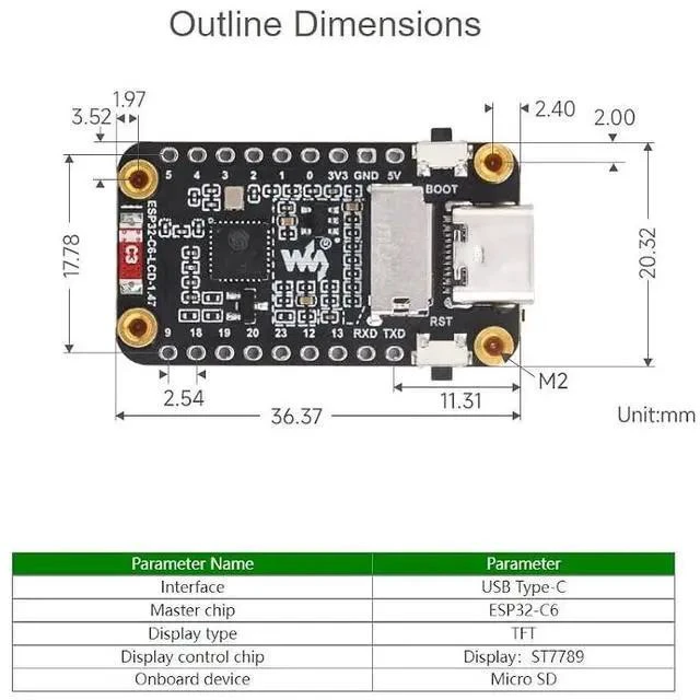 Alt view image 6 of 7 - 2 Pack ESP32-C6 1.47inch Display Development Board 172×320 Resolution 262K Color LCD, 32-bit RISC-V Processor,Supports Wi-Fi 6(802.11 b/g/n) and Bluetooth 5 (LE)