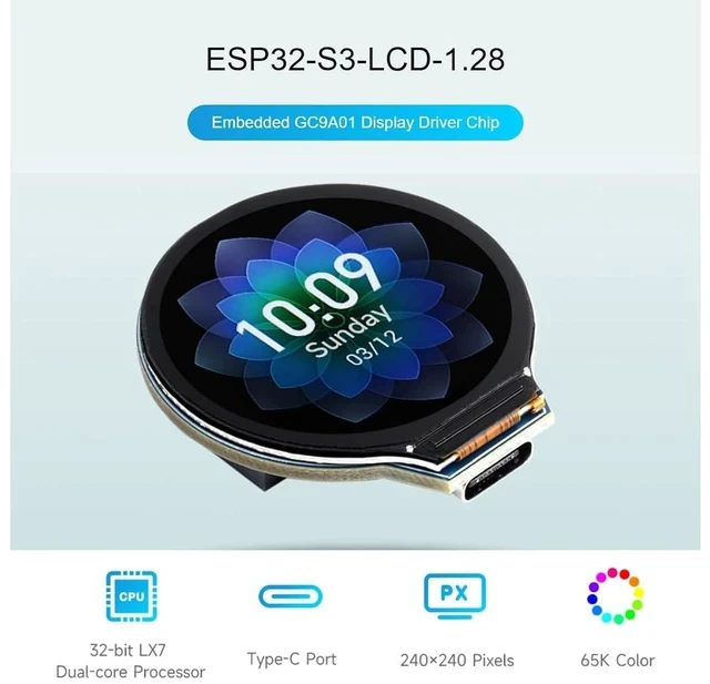Alt view image 2 of 6 - ESP32-S3 Development Board Onboard 1.28inch Round LCD Display,32-bit LX7 Dual-core Processor,Support 2.4 GHz Wi-Fi and Bluetooth 5(LE),Embedded GC9A01 Driver Chip