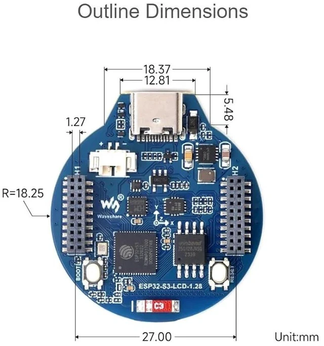 Alt view image 6 of 6 - ESP32-S3 Development Board Onboard 1.28inch Round LCD Display,32-bit LX7 Dual-core Processor,Support 2.4 GHz Wi-Fi and Bluetooth 5(LE),Embedded GC9A01 Driver Chip