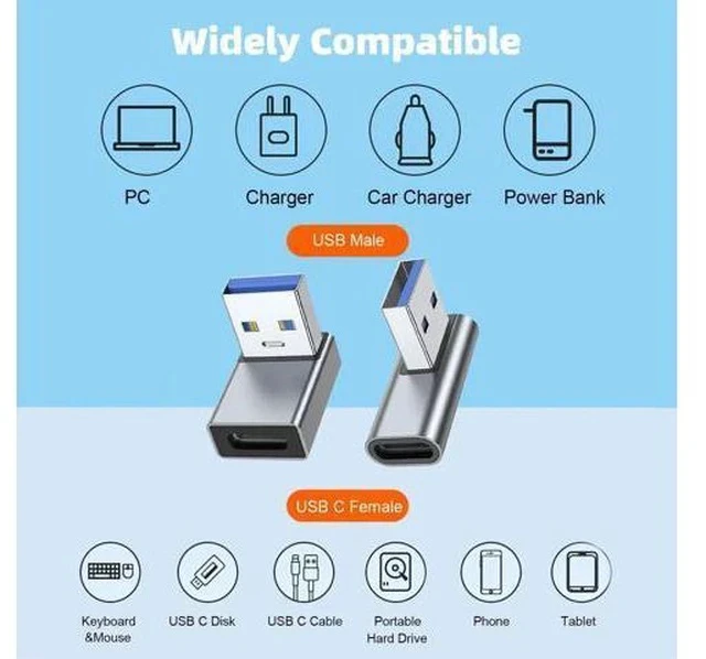 Alt view image 5 of 6 - 4 Pack 90 Degree USB A Male to USB C Female Adapter, Up/Down/Left/Right Angled USB-C Extender Converter Grey for Laptop, PC, USB Charger, Power Bank & More