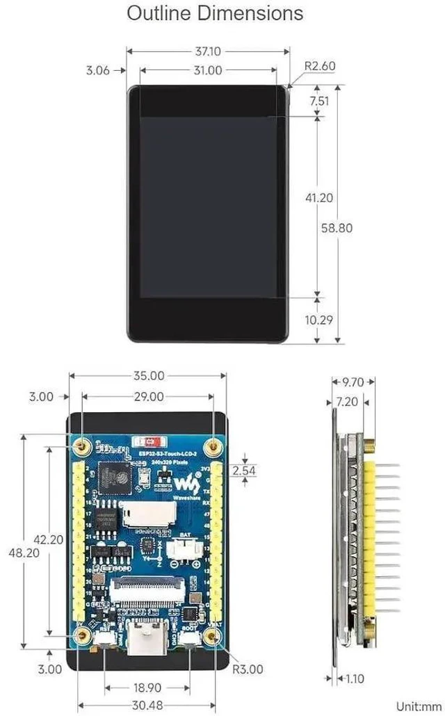 Alt view image 7 of 7 - ESP32-S3 2inch Capacitive Touch Display Development Board 240×320 Pixels IPS Screen Embedded with ST7789T3 Driver and CST816D Chip,Come with OV5640 Camera,Supports WiFi & Bluetooth