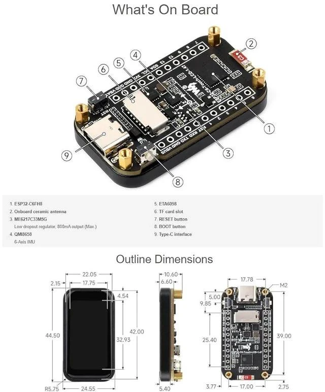 Alt view image 7 of 7 - ESP32-C6 1.47inch Capacitive Touch Display Development Board 172×320 Resolution 262K Color LCD,Supports Wi-Fi 6(802.11 b/g/n) and Bluetooth 5 (LE),160MHz RISC-V Processor