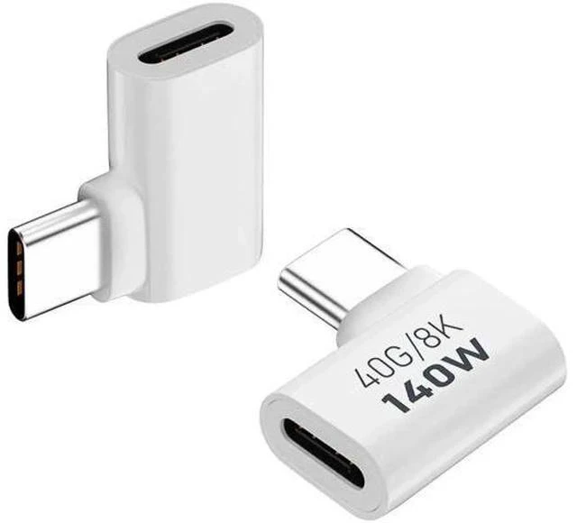 Main image of 2 Pack White 90 Degree Right Angle USB C Male to Female Elbow Adapter, 140W PD Fast Charging Type-C Extender Compatible with Thunderbolt 3/4, MacBook Pro/Air, Laptops, Phones & All USB-C Devices