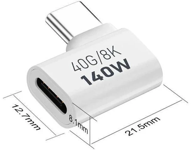 Alt view image 3 of 6 - 2 Pack White 90 Degree Right Angle USB C Male to Female Elbow Adapter, 140W PD Fast Charging Type-C Extender Compatible with Thunderbolt 3/4, MacBook Pro/Air, Laptops, Phones & All USB-C Devices